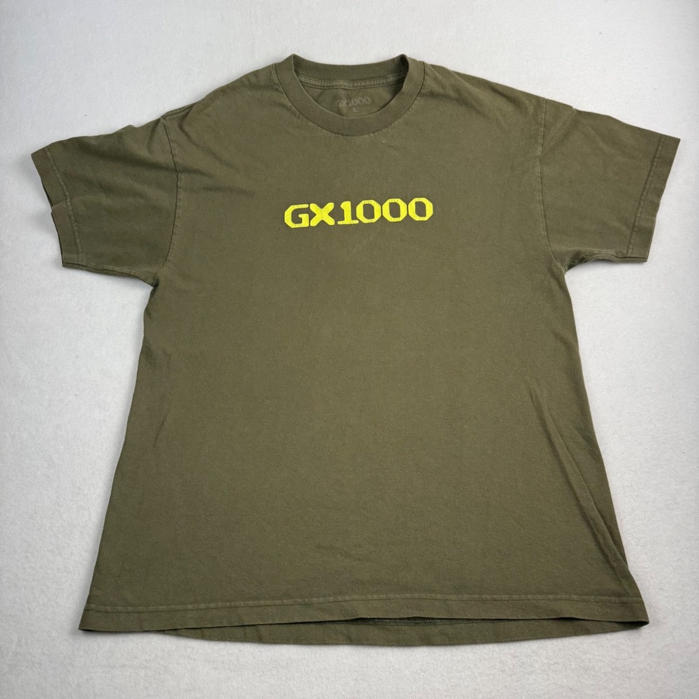 GX1000 Mens Logo Graphic T-Shirt Olive Green Yellow Large Skate Streetwear